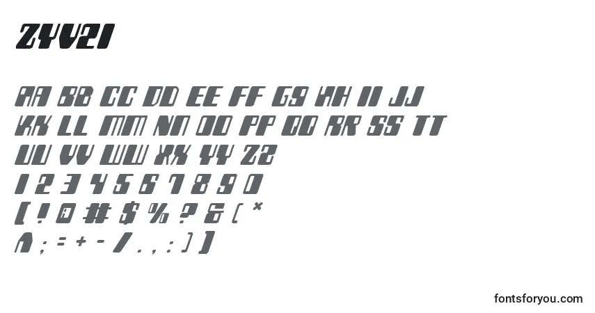 A fonte Zyv2i – alfabeto, números, caracteres especiais