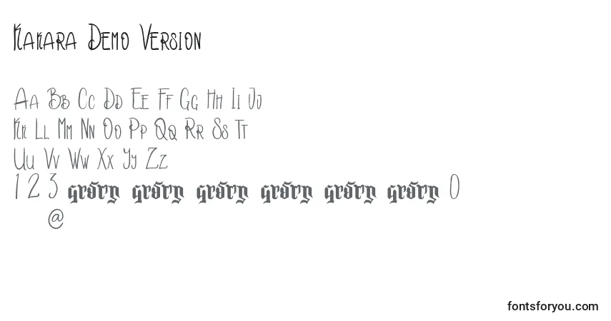 Шрифт Kakara Demo Version – алфавит, цифры, специальные символы