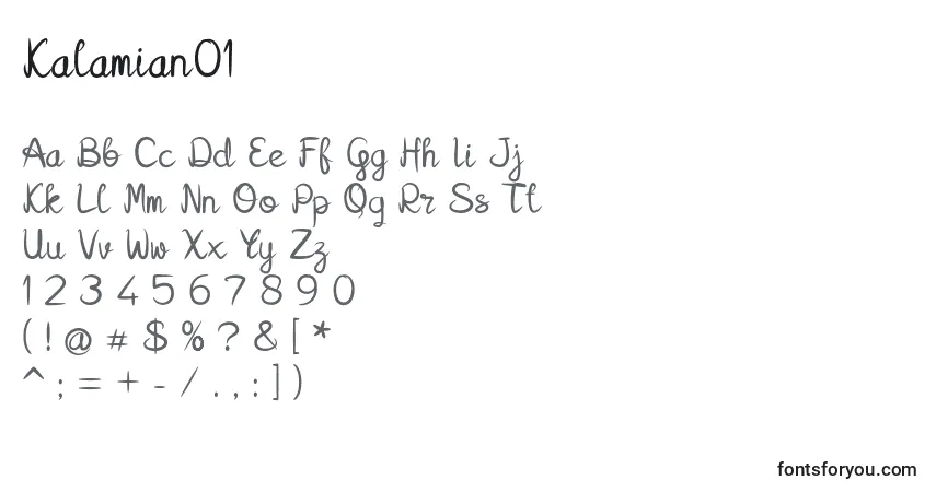 Czcionka Kalamian01 – alfabet, cyfry, specjalne znaki