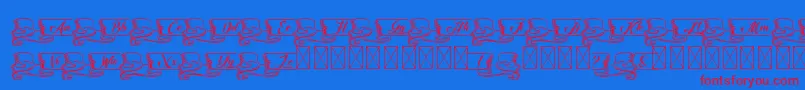 Kaldevaderibbon-Schriftart – Rote Schriften auf blauem Hintergrund