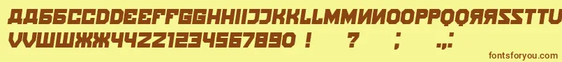 フォントKalinka Italic – 茶色の文字が黄色の背景にあります。