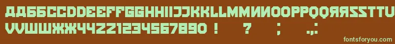 フォントKalinka – 緑色の文字が茶色の背景にあります。