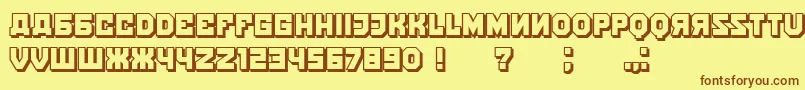 フォントKalinkaShadow – 茶色の文字が黄色の背景にあります。