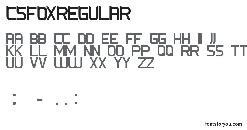 A fonte CsFoxRegular – alfabeto, números, caracteres especiais