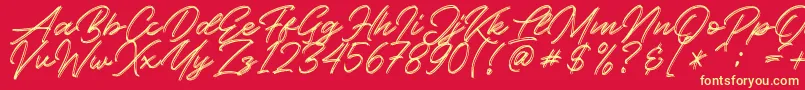 Kallisa-Schriftart – Gelbe Schriften auf rotem Hintergrund