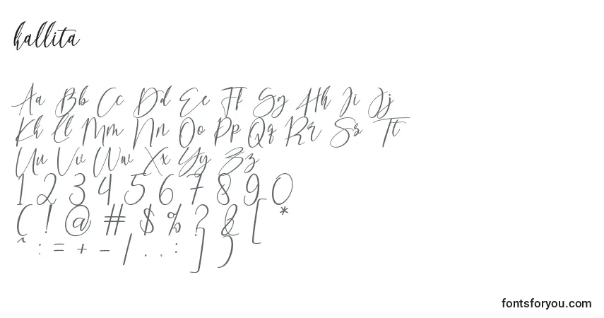 Czcionka Kallita – alfabet, cyfry, specjalne znaki