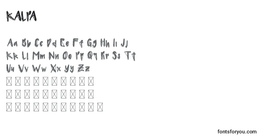 Czcionka KALPA – alfabet, cyfry, specjalne znaki