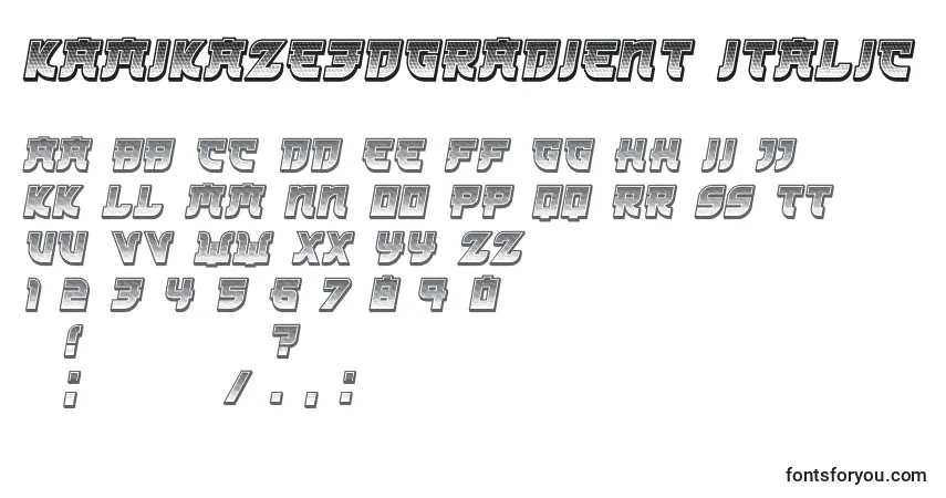 A fonte Kamikaze3DGradient Italic – alfabeto, números, caracteres especiais