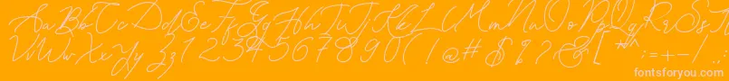 Kanaggawa-Schriftart – Rosa Schriften auf orangefarbenem Hintergrund