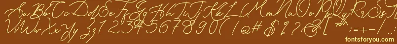 Kanaggawa-fontti – keltaiset fontit ruskealla taustalla