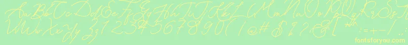 Kanaggawa-fontti – keltaiset fontit vihreällä taustalla