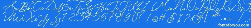 Kanaggawa-Schriftart – Gelbe Schriften auf blauem Hintergrund