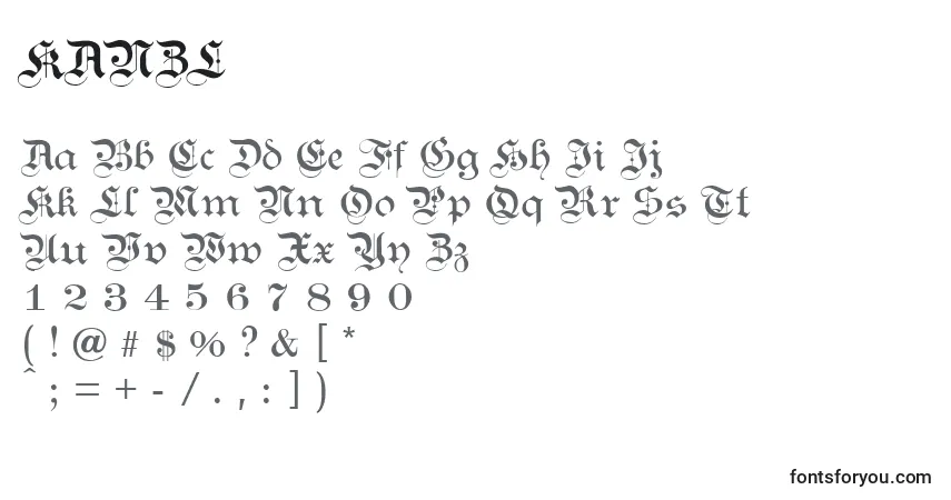 A fonte KANZL    (131365) – alfabeto, números, caracteres especiais