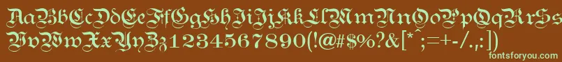 フォントKANZL    – 緑色の文字が茶色の背景にあります。