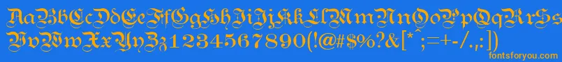 フォントKANZL    – オレンジ色の文字が青い背景にあります。