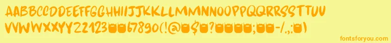 Kapsalon Brush DEMO-Schriftart – Orangefarbene Schriften auf gelbem Hintergrund