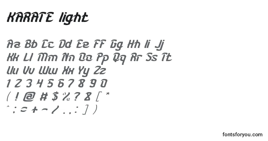 A fonte KARATE light – alfabeto, números, caracteres especiais