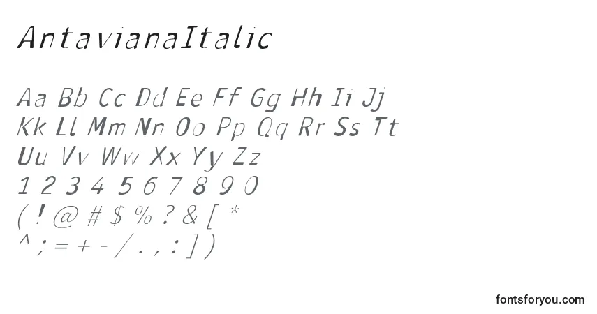 AntavianaItalic Font – alphabet, numbers, special characters