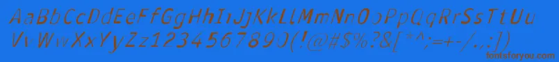フォントAntavianaItalic – 茶色の文字が青い背景にあります。