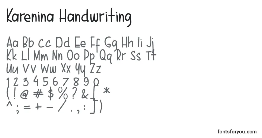 Czcionka Karenina Handwriting – alfabet, cyfry, specjalne znaki