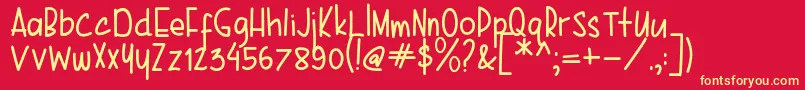 フォントKarenina Handwriting – 黄色の文字、赤い背景