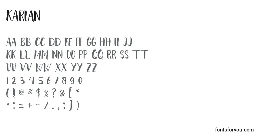 A fonte Karian – alfabeto, números, caracteres especiais