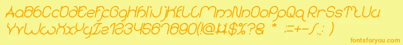 フォントkaritza Bold Italic – オレンジの文字が黄色の背景にあります。