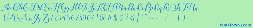 Karliyna Script-Schriftart – Blaue Schriften auf grünem Hintergrund