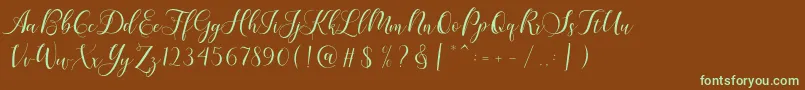 Fonte Karliyna Script – fontes verdes em um fundo marrom