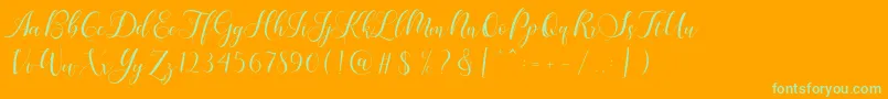 Karliyna Script-Schriftart – Grüne Schriften auf orangefarbenem Hintergrund