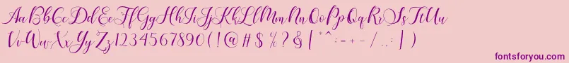 Fonte Karliyna Script – fontes roxas em um fundo rosa