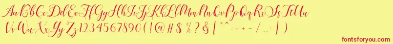 Karliyna Script Font – Red Fonts on Yellow Background