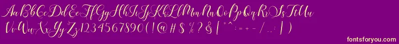 Fonte Karliyna Script – fontes amarelas em um fundo roxo