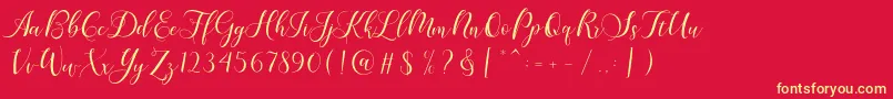 Fonte Karliyna Script – fontes amarelas em um fundo vermelho