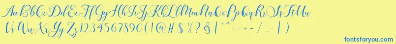 Fonte Karliyna Script – fontes azuis em um fundo amarelo