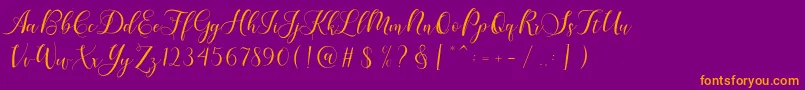 Fonte Karliyna Script – fontes laranjas em um fundo violeta