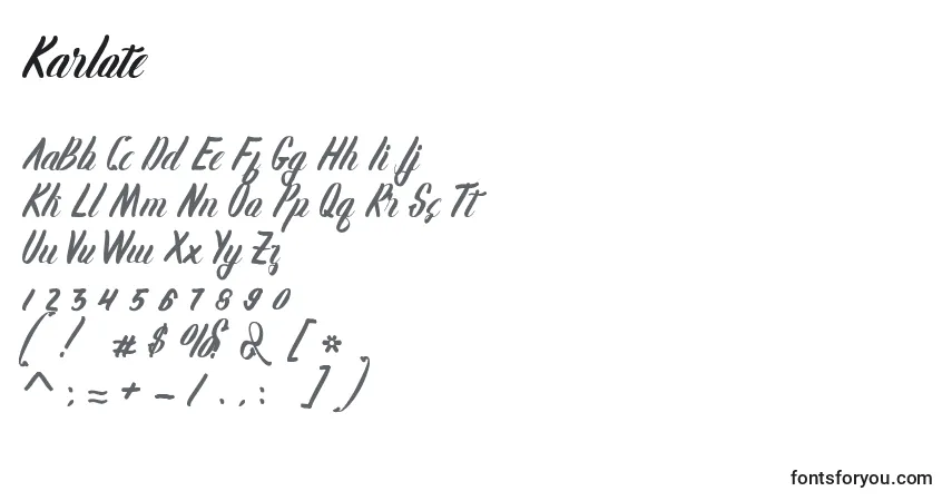 Czcionka Karlote – alfabet, cyfry, specjalne znaki