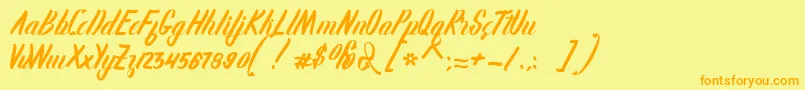 Karlote-Schriftart – Orangefarbene Schriften auf gelbem Hintergrund