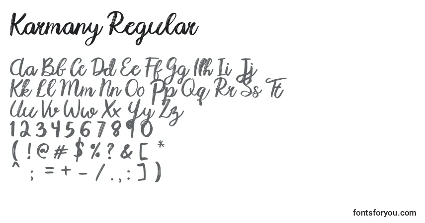Czcionka Karmany Regular – alfabet, cyfry, specjalne znaki