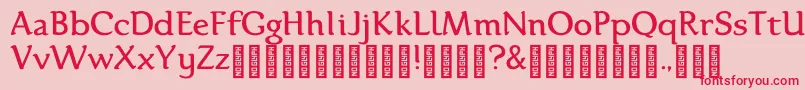 Fonte Karolina DEMO Regular – fontes vermelhas em um fundo rosa
