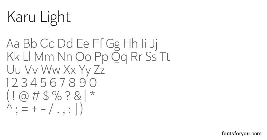 Karu Light-fontti – aakkoset, numerot, erikoismerkit