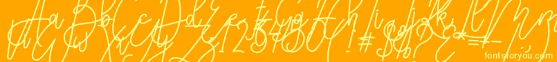 Karyland-Schriftart – Gelbe Schriften auf orangefarbenem Hintergrund