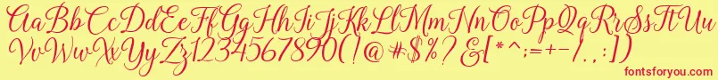 Kasandra Script Font – Red Fonts on Yellow Background