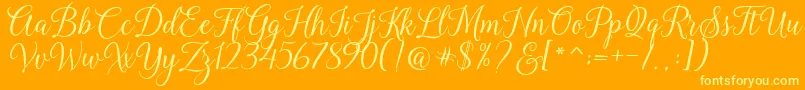 Kasandra Script-Schriftart – Gelbe Schriften auf orangefarbenem Hintergrund