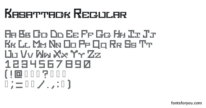 Schriftart Kasattack Regular – Alphabet, Zahlen, spezielle Symbole
