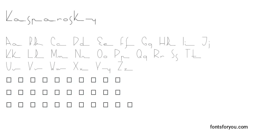 Schriftart Kasparosky – Alphabet, Zahlen, spezielle Symbole