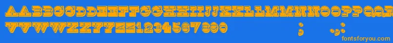 KaspiyskFilled-Schriftart – Orangefarbene Schriften auf blauem Hintergrund