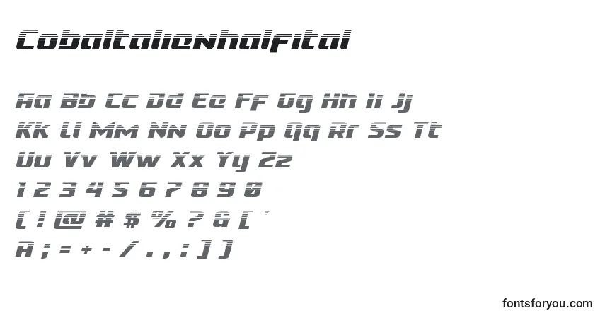 Schriftart Cobaltalienhalfital – Alphabet, Zahlen, spezielle Symbole