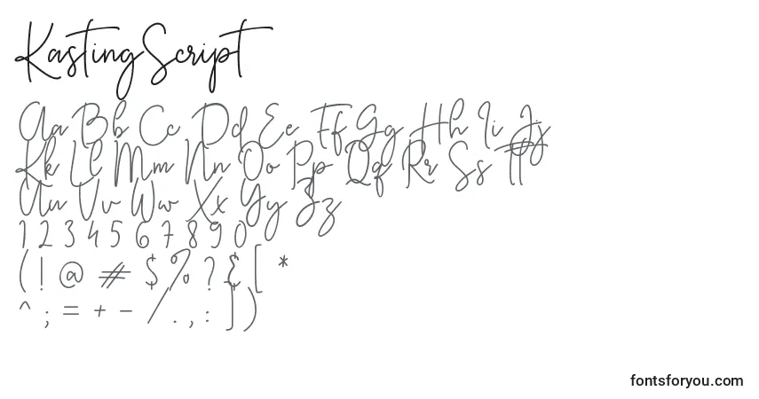 Schriftart KastingScript – Alphabet, Zahlen, spezielle Symbole