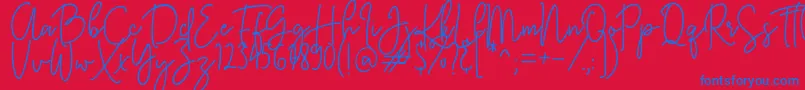 KastingScript-Schriftart – Blaue Schriften auf rotem Hintergrund